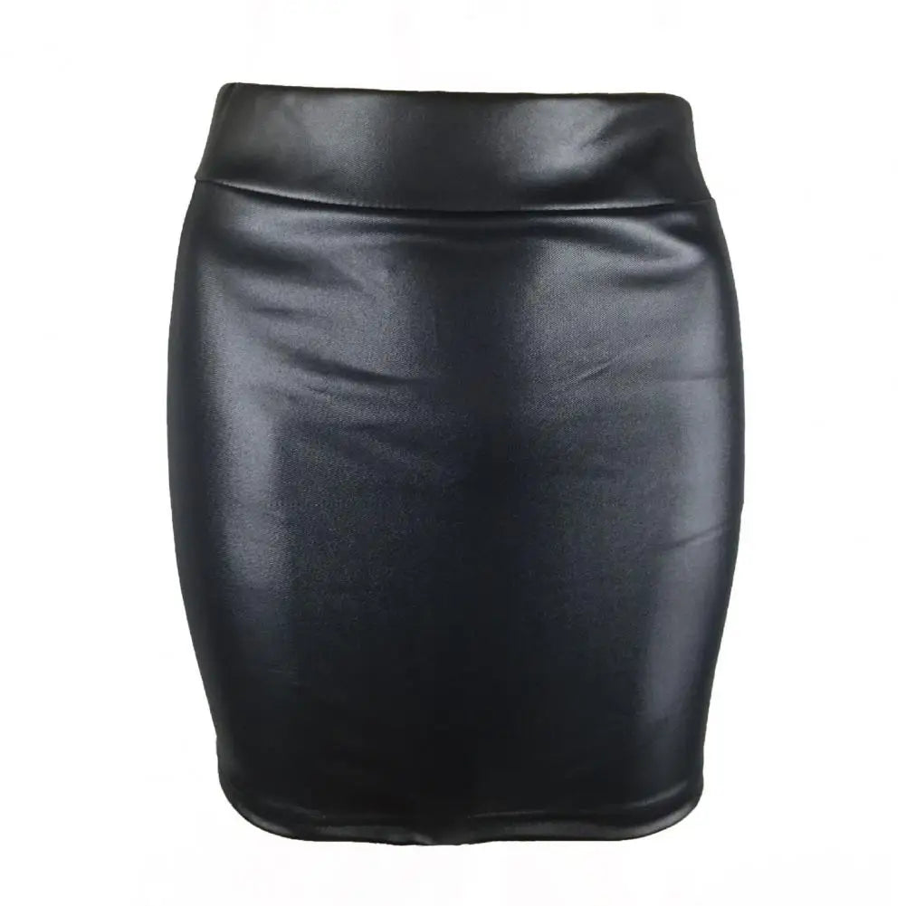 maoxiangshop Women Mini/Long Skirt Solid Color High Waist Slim Fit Skinny Matte Faux Leather Cozy Commuter Bodycon Skirt Streetwear