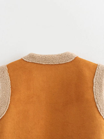 maoxiangshop  -  Women Fur Vest 2024 Winter Sleeveless with Pockets Female Vests Coats Lady Solid Cardigan Waistcoat Jackets New