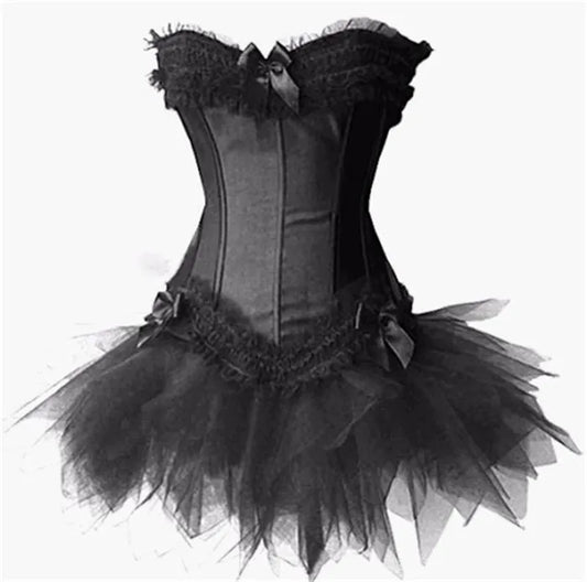 maoxiangshop Women Plus Size Satin Lace Up Burlesque Corset Tutu Skirt Dress Halloween Costume