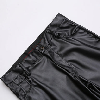 maoxiangshop Men's Leather Pants Skinny Fit Elastic Fashion PU Leather Biker's Trousers Nightclub Party & Dance Pants Thin