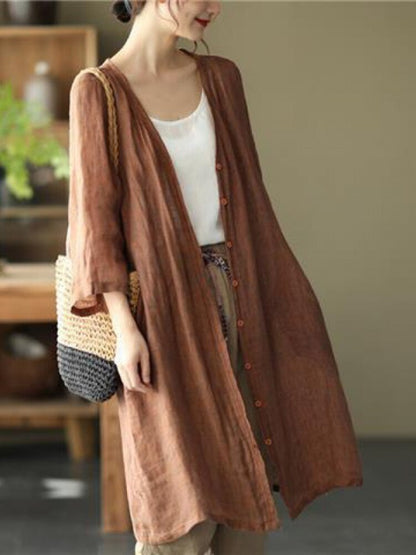 Summer New Women's Casual Sunscreen Linen Top Loose T-shirt Long-sleeved Cotton and Linen Coat Comfortable Simple Oversized