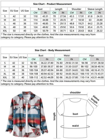 maoxiangshop Shirt Jacket for Men Tribal Geometric Print Blend Wool Ethnic Jacket Blouse Outerwear Fall Winter Long Sleeve Shacket Tops