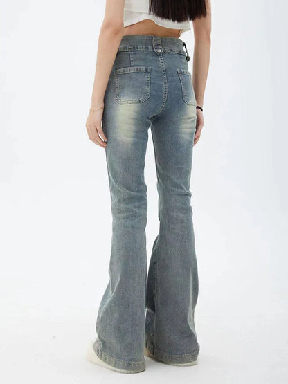 maoxiangshopBlue Women Jeans Gyaru Flare Pants High Waist Vintage Denim Bell Bottom Female Harajuku Streetwear Chic 2000s Tide Trousers Y2k