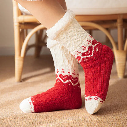 maoxiangshop Thickened Winter Woven Thermal Cashmere Socks Floor Socks Women's Carpet Home Plus Socks Velvet Sleep Socks Slippers Leg Cover