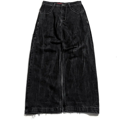 maoxiangshopJeans New Harajuku Hip Hop Retro Skull Graphic Embroidered Baggy Jeans Denim Pants Men Women Goth High Waist Wide Trousers