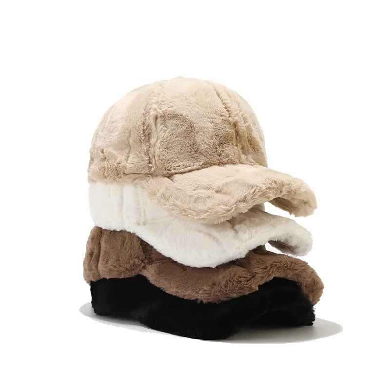 maoxiangshop New Fluffy Baseball Cap For Men Women Winter Thick Plush Peaked Hat Faux Fur Duck Tongue Caps Warm Ear Protection Bonnet