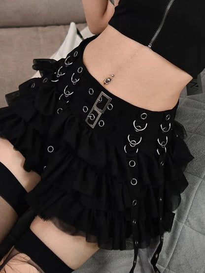 maoxiangshop Mall Goth Black Pleated Mini Skirt with Chain Women's Punk High Waisted Tennis Skirt Fairy Grunge Aesthetic E Girl Cloth