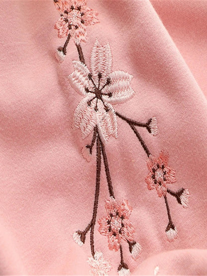 maoxiangshop Floral Embroidery Patchwork Fleece Women Hoodies Winter Thick Drawstring Hooded Sweatshirt Female Plus Velvet Pullovers