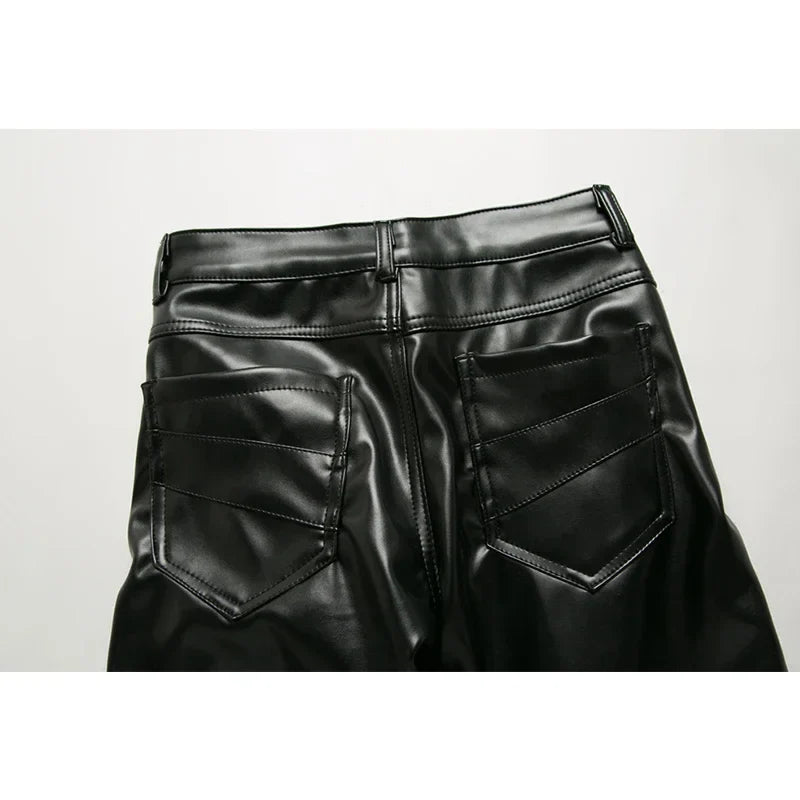 maoxiangshop New Arrived Personality Male Leather Pants Male Slim Leather Pants Men's Clothing PU Pants Male