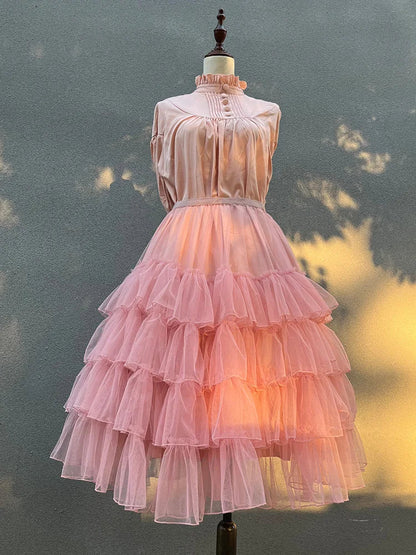 maoxiangshop  -  Sweet Lolita Mesh Ruffles Tutu Skirts Ball Gown Lolita Extended Skirt Lining Daily Lolita Lace Gauze Fluffy Skirt