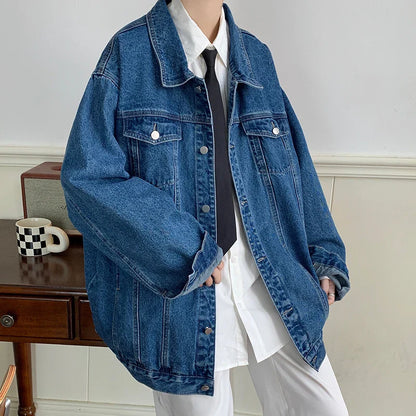 maoxiangshop Plus Size 5XL-M Black Denim Jacket Mens Turn Down Collar Jeans Coats Multi-pockets Overalls Streetwear Loose Casual Men Clothing