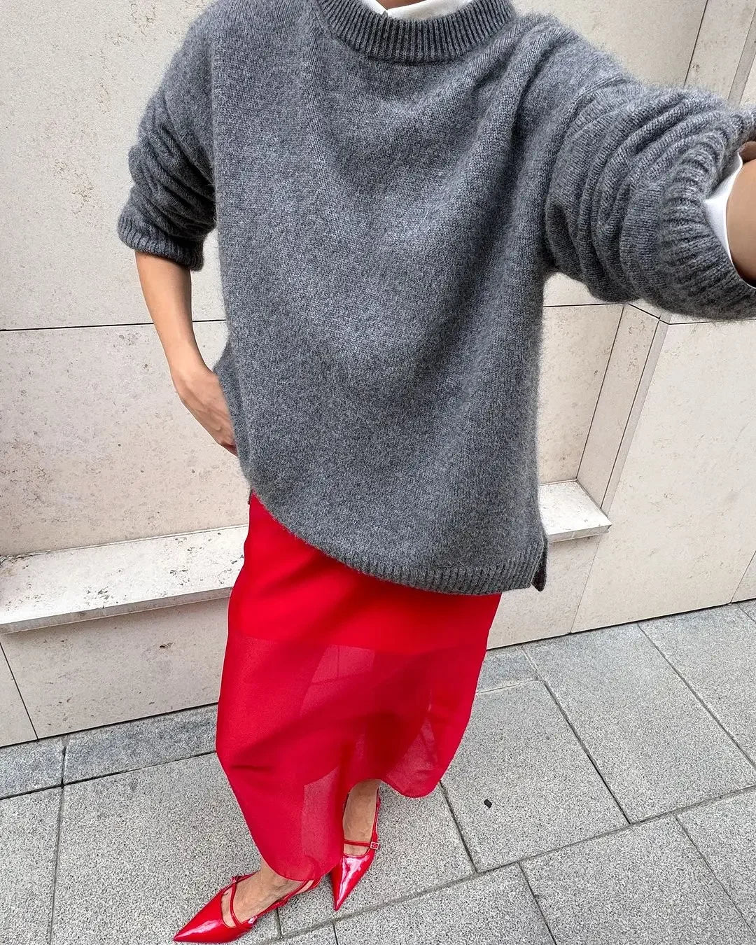 maoxiangshop  -  Women Gray Knitted Sweater Fashion O-neck Long Sleeve Basic Casual Pullover Top 2024 Autumn New Female Commuting Knitwear