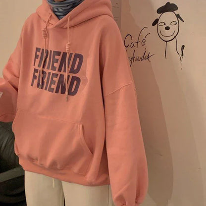 Letter Printed Hooded Sweatshirts Women Harajuku Long Sleeve Oversized Hoodies Woman Autumn Winter Loose Pullover Top Female
