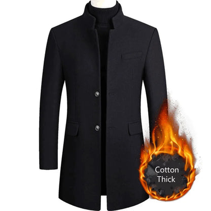 maoxiangshop New Autumn Winter Woolen Coat Men Casual Slim Fit Windbreaker Mid Length Men's Cardigans Blends Jacket Coats 4XL-M