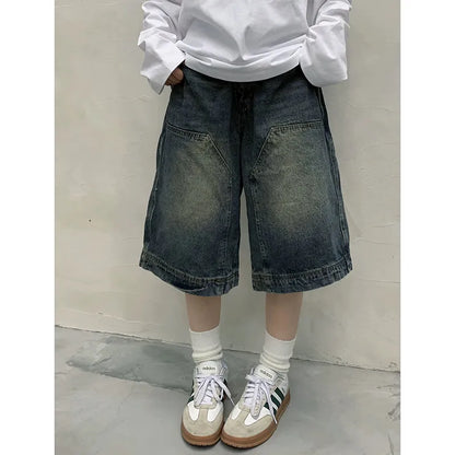 Fashion Harajuku Vintage High Waist 2000S Blue Denim Shorts Women's Casual Loose Fit Y2K Punk Streetwear Style Baggy Shorts