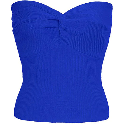 maoxiangshop -  Twist Tube Tops For Women Sexy Strapless Corset Top Tee Off-Shoulder Cute Y2k Cropped Tops Knit Bustier Summer Streetwear