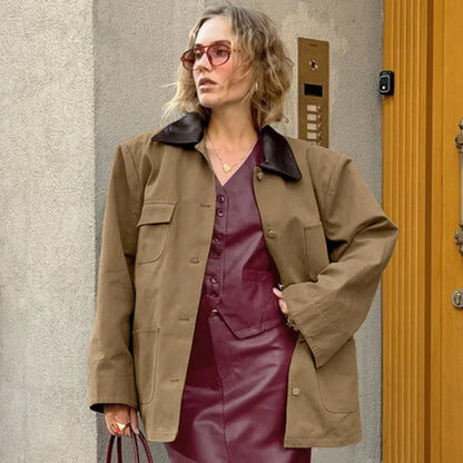 maoxiangshop  -  2024 Women Autumn Winter Cotton Short Trench Jacket And Coat Casual Outerwear Splicing Collar Jacket Casual Jacket