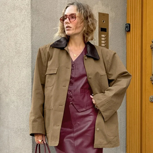 maoxiangshop  -  2024 Women Autumn Winter Cotton Short Trench Jacket And Coat Casual Outerwear Splicing Collar Jacket Casual Jacket