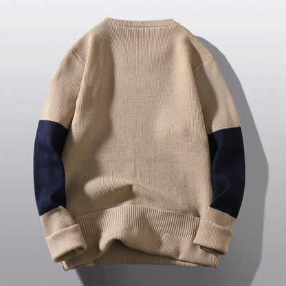 maoxiangshop Men's Sweater Korean Fashion Color Block O Neck Pullover Sweaters Oversize Bottom Knitting Blouse Knitted свитер мужской