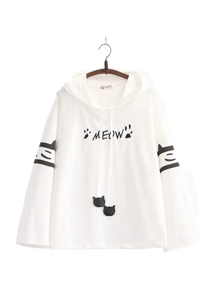 maoxiangshop Women's Hooded Sweatshirt Letter Print Drawstring Cotton Hoodies Autumn Winter Long Sleeve Harakuju Pullover Tracksuits