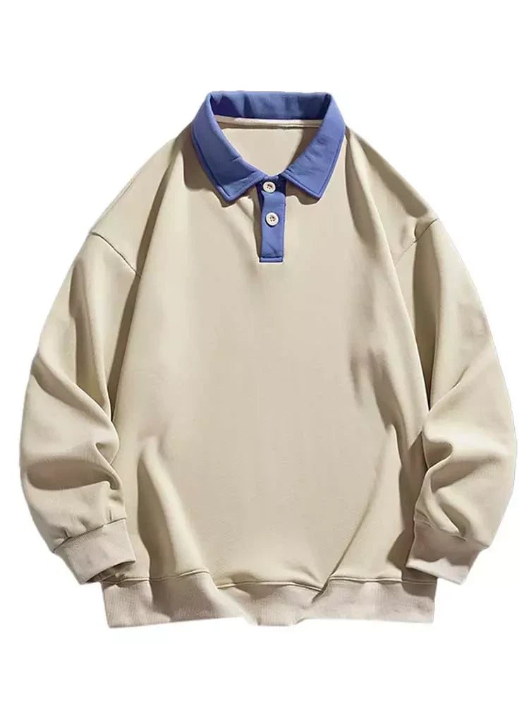 maoxiangshop Hoodie for Men Polo Collar Sweatshirt Colorblock Streetwear Pullover Unisex Fall Winter Jumper Old Money Aesthetic Sweats
