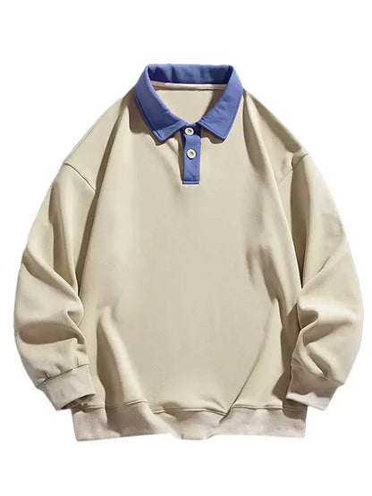 maoxiangshop Hoodie for Men Polo Collar Sweatshirt Colorblock Streetwear Pullover Unisex Fall Winter Jumper Old Money Aesthetic Sweats