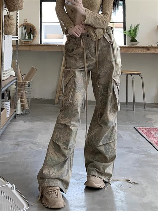 maoxiangshopY2K Grunge Cargo Pants Woman Streetwear Vintage 90s Wide Leg Trousers Oversized Hippie Punk Graphic Print Retro Sweatpants