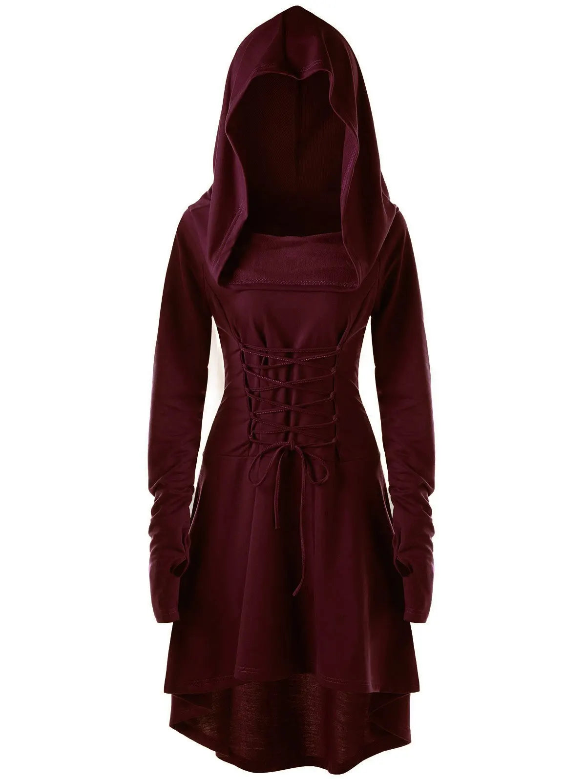 Autumn and Winter Women's Solid Color Festival Performance Dress With Long Sleeves and Hooded Lace-up Dress