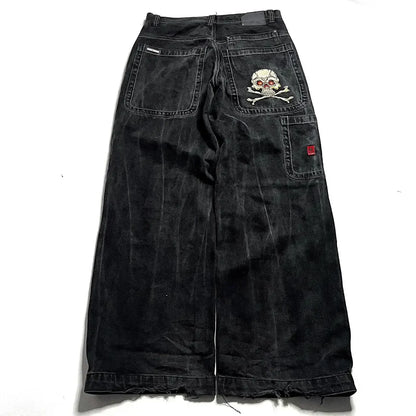 Jeans New Harajuku Hip Hop Retro Skull Graphic Embroidered Baggy Jeans Denim Pants Men Women Goth High Waist Wide Trousers