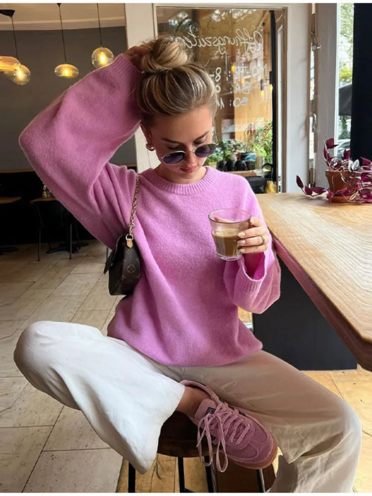 maoxiangshop -  Women's Solid O-neck Pullover Sweaters Autumn Winter Long Sleeve Knitted Jumpers Versatile Fashion Female Warm Fit Knitwear