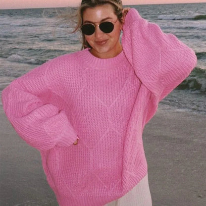 maoxiangshop  -  Knitted Sweater Pullover Women's Solid O-Neck Ribbed Long Sleeve Fashion Office Sweater Loose Casual Autumn Sweater 2024