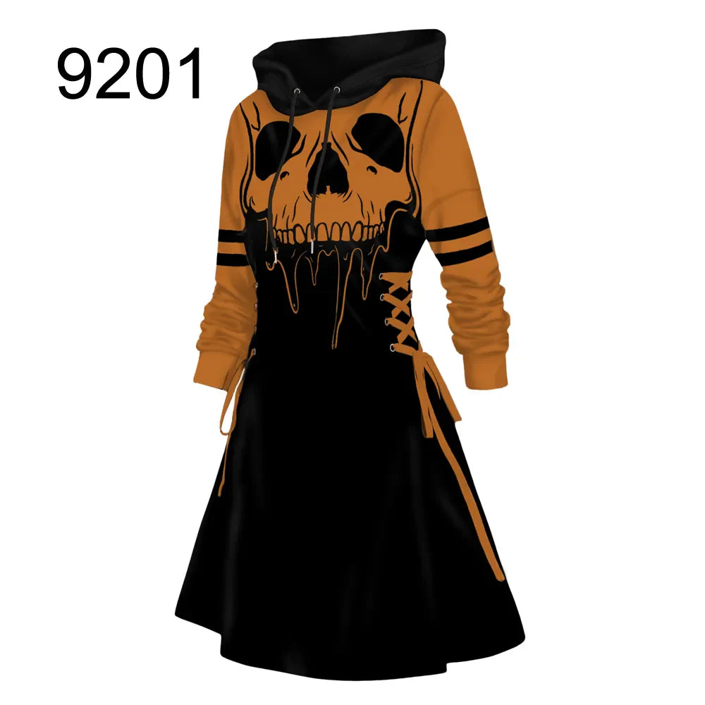 maoxiangshop Casual Women Long Sleeve Autumn Dress Drawstring Lace Up Mini Hoodie Dress Vestidos Femme Gothic Fashion Dress Streetwear