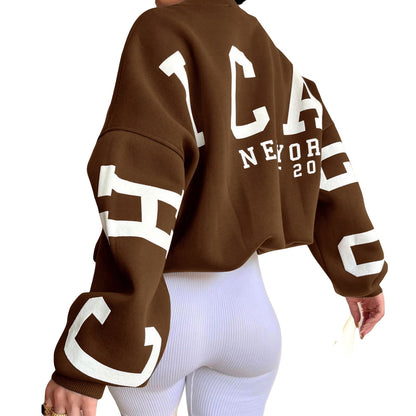 Combhasaki Women Y2K Grunge Loose Pullover Sweatshirts Letter Print Casual Thickened Long Sleeve Tops Autumn Hoodie Streetwear