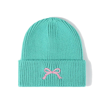 maoxiangshop  -  Winter Knitted Hat for Women Girls Bow Embroidery Woolen Beanies Korean Y2K Bowknot Hip Hop Caps Thick Elastic Ear Warmer Bonnet
