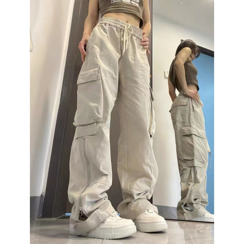 2023 Side Pocket Cargo Pants Women's Trousers Baggy Y2k High Waist For Lovers Straight Casual Pants Drawstring New Pantalones