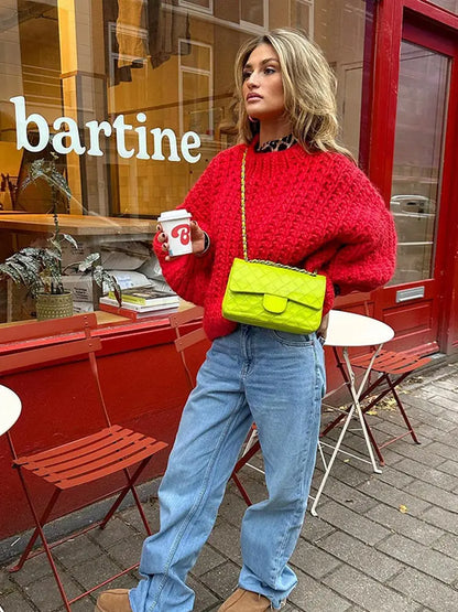 maoxiangshop -  Elegant Women's Knitwear Sweater Loose Thick Warm Casual Solid  Long Sleeve Pullover Autumn Winter Office Basic Female Tops