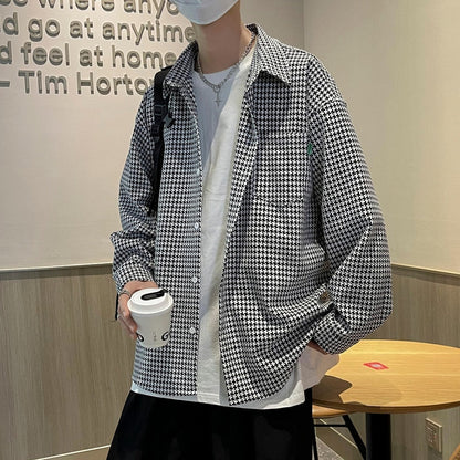 Legible Spring Autumn Long Sleeve Shirts Men Casual Loose Turn Down Collar Plaid Shirt Man