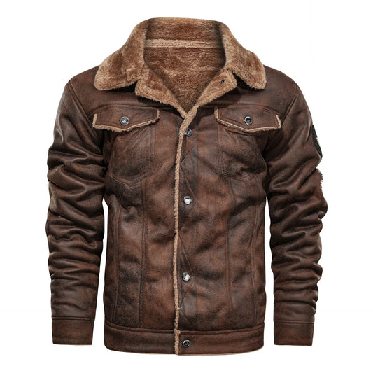 maoxiangshop Men Jackets Thicken Faux Fur Fleece Jacket male Loose Lambs Wool Lapel Pocket Outerwear Winter Chic Single Breasted Street Coat