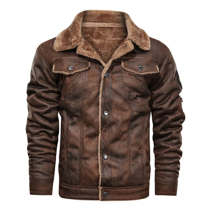 maoxiangshop Men Jackets Thicken Faux Fur Fleece Jacket male Loose Lambs Wool Lapel Pocket Outerwear Winter Chic Single Breasted Street Coat