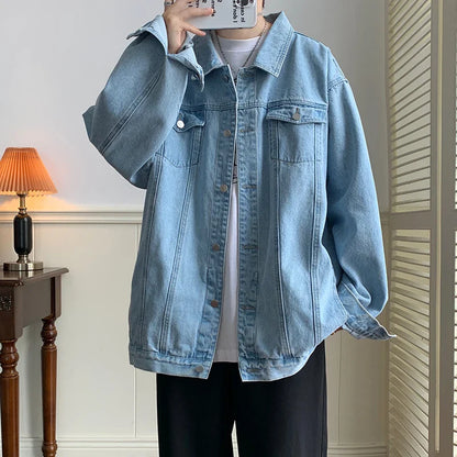 maoxiangshop Plus Size 5XL-M Black Denim Jacket Mens Turn Down Collar Jeans Coats Multi-pockets Overalls Streetwear Loose Casual Men Clothing