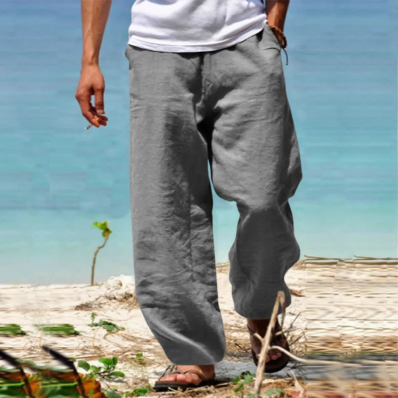 maoxiangshop Men's Cotton Linen Pants Solid Color Male Breathable Trousers Waist Loose Long Pants Men Casual Joggers Fitness Streetwear S-5XL
