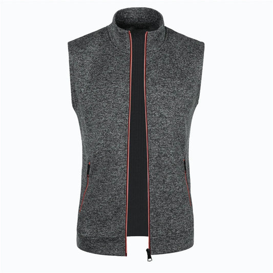 maoxiangshop Autumn and Winter Men's Knitted Velvet Fashion Casual Top Zipper Vest Sleeveless High Neck Fleece Solid Color Men's Wear