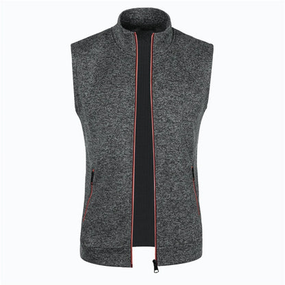maoxiangshop Autumn and Winter Men's Knitted Velvet Fashion Casual Top Zipper Vest Sleeveless High Neck Fleece Solid Color Men's Wear