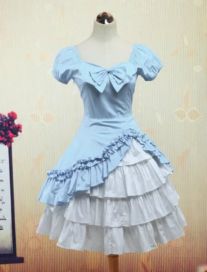 maoxiangshop  -  Wine White Lolita OP Dress Short Sleeves Withe Ruffles Lolita Black Dress  plus Size Lolita