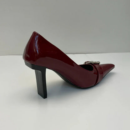 maoxiangshop  -  Patent Leather Sexy High Heels Women Metal Buckle Pointed Designer Pumps Female 2024 Fall Fashions Elegant Office Women Shoes