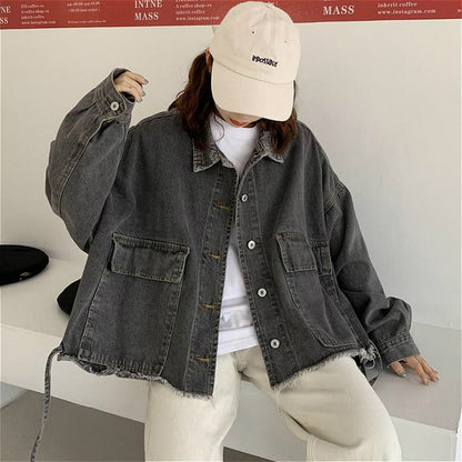 maoxiangshop Basic Jackets Women Spring Chic Denim Harajuku Baggy Youth Female Short Outwear Korean Tassel All-match Preppy Girl Streetwear