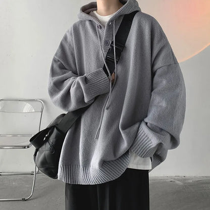 maoxiangshop Men Pullover Hoodie Korean Style Classic Solid Color Casual Hoodies Oversized Loose Hooded Knitwear Mens Knitted Pullovers