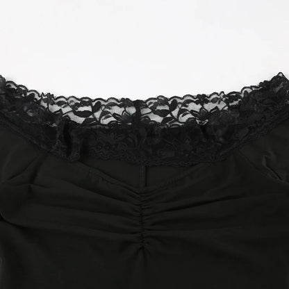 maoxiangshop  -  2024 Autumn Lace Patchwork Hollow Out Skinny Playsuits Women Sexy Off Shoulder Long Sleeve Skinny Rompers Club Party Jumpsuits