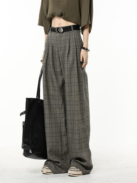maoxiangshopClassic Retro Plaid Design Harajuku Straight Women Long Trousers Loose Wide Leg Pants Baggy Korean Fashion Y2k Streetwear