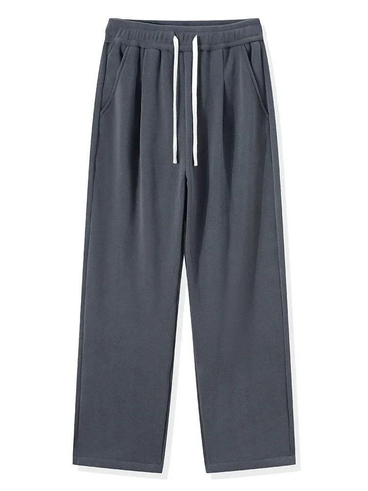 maoxiangshop Winter Thick Fleece Warm Sweatpants Men Streetwear Wide-Leg Straight Loose Track Pants Male Casual Thermal Velvet Trousers